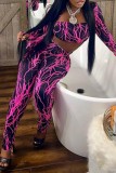 Purple Sexy Casual Print Frenulum Halter Long Sleeve Three Piece Set