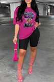 Pink Casual Print Basic O Neck T-Shirts