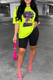 Pink Casual Print Basic O Neck T-Shirts