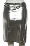 Dark Gray Casual Solid Patchwork Skinny Mid Waist Conventional Solid Color Skirt