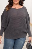 Grey Casual Solid Patchwork O Neck Tops