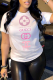 White Casual Street Print Letter O Neck T-Shirts