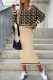 Khaki Casual Print Patchwork O Neck Long Sleeve Two Pieces