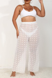 White Casual Dot See-through Plus Size Trousers