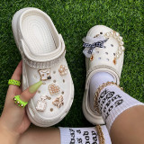 Black Casual Hollowed Out Patchwork Round Comfortable Shoes