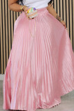 Pink Elegant Solid Patchwork Pleated Loose Mid Waist Solid Color Bottoms