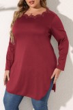 Purplish Red Casual Solid Basic O Neck Plus Size Tops