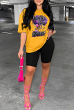 Pink Casual Print Basic O Neck T-Shirts