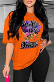 Pink Casual Print Basic O Neck T-Shirts