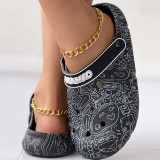 Black Casual Living Graffiti Patchwork Round Comfortable Shoes
