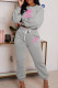 Grey Casual Letter Print Basic O Neck Long Sleeve Two Pieces