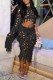 Black Sexy Solid Hollowed Out O Neck Long Sleeve Two Pieces