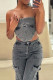 Grey Sexy Street Solid Patchwork Strapless Tops