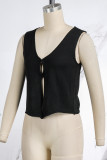 Black Sexy Casual Solid Patchwork V Neck Tops