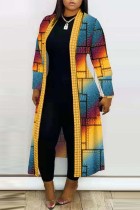 Yellow Casual Print Patchwork Cardigan Outerwear