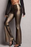 Brownness Casual Solid Patchwork Skinny High Waist Speaker Solid Color Trousers