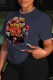 Navy Blue Casual Vintage Print Patchwork O Neck T-Shirts