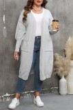 Peacock Blue Casual Solid Cardigan Plus Size Overcoat