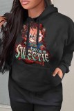 Black Casual Print Letter Hooded Collar Tops