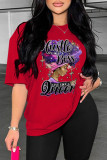 Pink Casual Print Basic O Neck T-Shirts