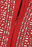 Red Sexy Patchwork Hot Drilling Tassel See-through O Neck Sleeveless Dress (Subject To The Actual Object)
