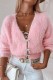Pink Casual Daily Solid Cardigan With Bow Rhinestone V Neck Outerwear