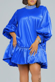 Royal Blue Elegant Solid Bandage Patchwork Beading Mandarin Collar Ball Gown Dresses