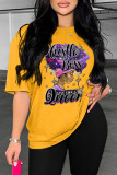 Pink Casual Print Basic O Neck T-Shirts