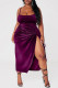 Purple Sexy Solid Patchwork Slit Fold Spaghetti Strap Sling Dress Dresses