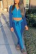 Blue Casual Patchwork Contrast Zipper Collar Long Sleeve Two Pieces