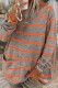 Orange Casual Striped Contrast O Neck Tops