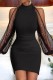 Black Casual Solid Patchwork Half A Turtleneck Long Sleeve Dresses