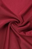 Burgundy Casual Daily Vacation Plain Solid Color Square Collar Two Pieces