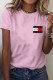 Pink Casual Print Letter O Neck T-Shirts