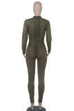 Red Sexy Solid Hollowed Out Patchwork Zipper O Neck Skinny Jumpsuits