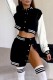 Black Casual Patchwork Contrast O Neck Long Sleeve Two Pieces