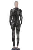 Red Sexy Solid Hollowed Out Patchwork Zipper O Neck Skinny Jumpsuits