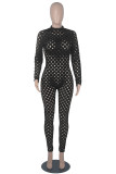 Red Sexy Solid Hollowed Out Patchwork Zipper O Neck Skinny Jumpsuits