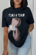 Black Street Daily Print Patchwork O Neck T-Shirts