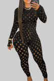 Red Sexy Solid Hollowed Out Patchwork Zipper O Neck Skinny Jumpsuits