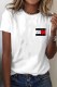 White Casual Print Letter O Neck T-Shirts