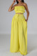 Yellow Casual Elegant Vacation Solid Fold Strapless Sleeveless Two Pieces