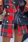 Red Casual Plaid Patchwork Buttons POLO collar Outerwear