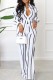 White Casual Striped Print Patchwork Shirt Collar Long Sleeve Two Pieces