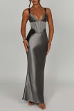 Green Sexy Solid Backless Spaghetti Strap Long Dress Dresses