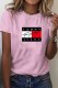 Pink Casual Print Letter O Neck T-Shirts