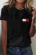 Black Casual Print Letter O Neck T-Shirts