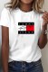White Casual Print Letter O Neck T-Shirts