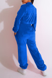 Red Casual Sportswear Solid Patchwork Draw String Zipper Zipper Collar Long Sleeve Two Pieces