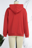 Red Daily Vintage Print Draw String Hooded Collar Tops